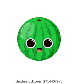 Linda sandía aislada sobre fondo blanco. Fruta de jardín. Estilo Groovy. Personajes infantiles. Elementos de diseño para materiales infantiles, libros, comida saludable, carteles y carteles de granja. Ilustración vectorial.