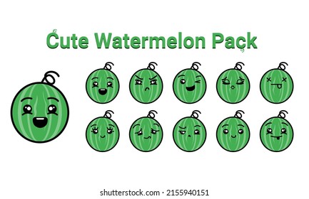 cute watermelon kawai pack. watermelon kawaii set. Emoticon vector Illustration.