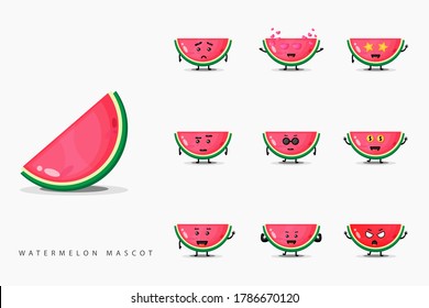 Cute watermelon mascot vector set