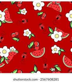 CUTE WATERMELON PATTERN WITH LADYBUG
