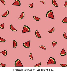 Padrão bonito de melancia em um fundo rosa. Vetor doce, fresco e suculento para temas de verão. sstkbackgrounds