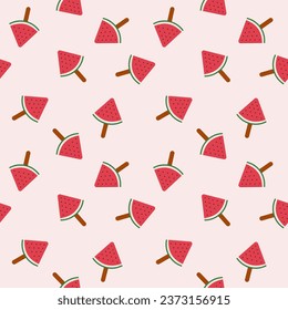 Cute watermelon popsicle seamless pattern. Use for background , wallpaper, card, cover, decoration, paper, textile and etc.