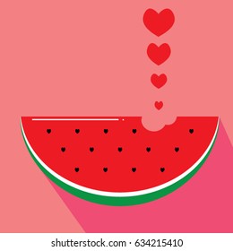 Cute watermelon red and heart shaped seeds with bright love.