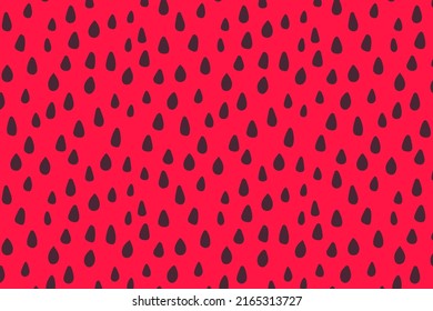 Cute Watermelon red pattern horizontal background. Vector summer fresh fruits backgrounds. Watermelon pulp with black seed texture hand drawn backdrop.