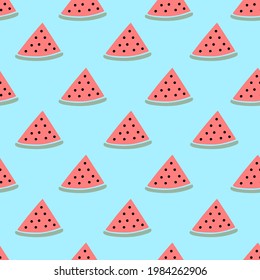 Cute watermelon  seamless pattern in doodle style on blue background for summer fashion print, gift wrapping paper, wallpaper etc.
