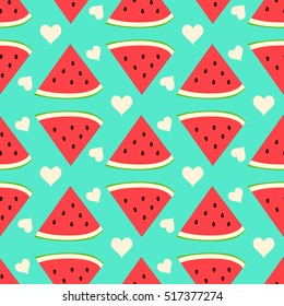 Cute watermelon seamless pattern with heart.