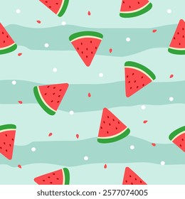 Cute Watermelon Seamless Pattern Wrap. Fruit Illustration Background