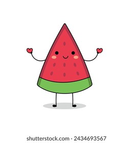 Cute watermelon slice cartoon character spreading love doodle