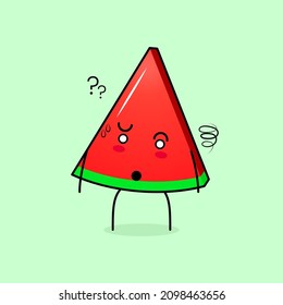 cute watermelon slice character with confused expression. green and red. suitable for emoticon, logo, mascot
