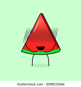 süßer Wassermelone-Slice-Charakter mit Embarrassed-Ausdruck. grün und rot. geeignet für Emotionen, Logo, Maskottchen und Ikone