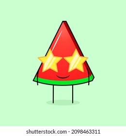 un bonito personaje de una tajada de sandía con expresión de sonrisa y gafas de estrellas. verde y rojo. adecuado para emoticono, logotipo, mascota o etiqueta adhesiva