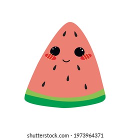 Cute watermelon, slice of watermelon with face. Summer illustration, Cute character. Design element, badge, print. Isolated vector illustration.