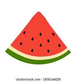 Cute watermelon slice in flat style isolated on white background. Fruit icon. Vector illustration. 