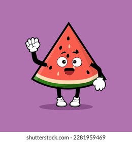 Cute watermelon slice fruit character with spirit expression vector