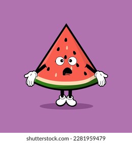 Cute watermelon slice fruit character with confuse expression vector