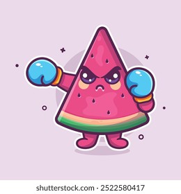 cute watermelon slice fruit character mascot playing boxing sport isolated cartoon 