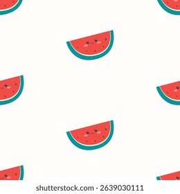 Cute watermelon slice seamless pattern background. Vector illustration cartoon flat style