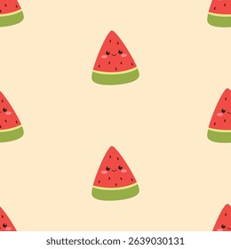 Cute watermelon slice seamless pattern background. Vector illustration cartoon flat style