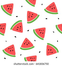 Cute Watermelon slices seamless pattern on white background, Watermelon pattern vector illustration.  