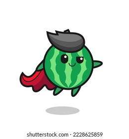 cute watermelon superhero character is flying , cute style design for t shirt, sticker, logo element