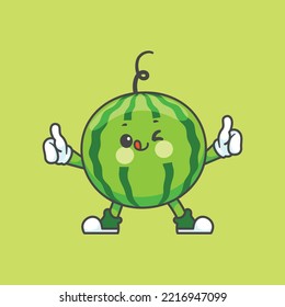 Cute watermelon thumbs up cartoon mascot illustration