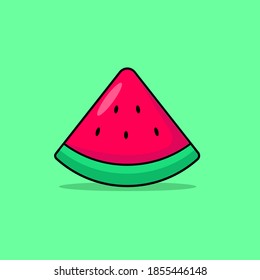 Cute watermelon vector illustration isolated on green background. Linear color style of watermelon icon