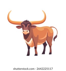 Cute watusi bull. Flat vector clipart, illustration with isolated background.
