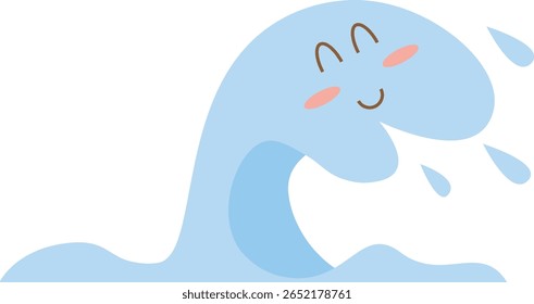 Cute Wave Cartoon Character with Smiling Face Flat Illustration