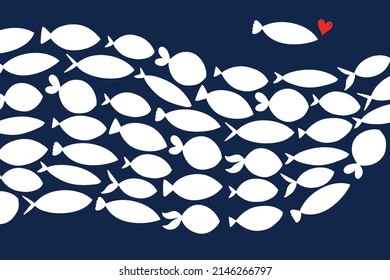Cute wave fish. Vector sea poster.