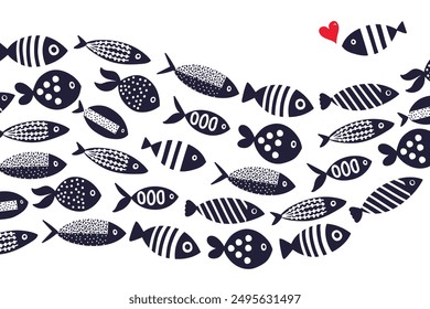 Cute wave fish. Vector sea poster.