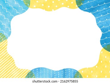 Cute Wave Pattern Frame Watercolor Yellow And Blue