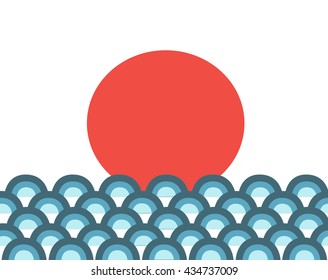 cute wave in the sea and red sun JAPAN symbol cartoon background vector EPS10