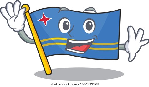 cute waving aruba flag with character shape