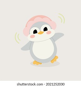 Cute waving baby penguin in flat style. Vector illustration. Winter symbol. Antarctic bird, animal illustration.