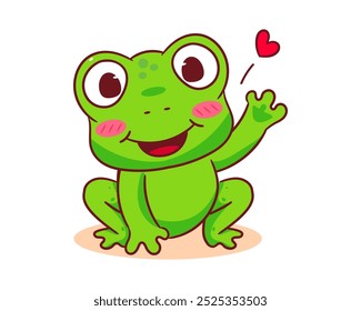Personagem de desenho animado de sapo ondulado bonito. Adorável design de conceito de animal kawaii. Fundo branco isolado. Ilustração de arte vetorial.