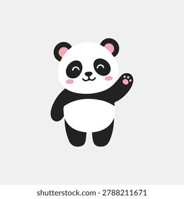 Cute Waving Panda Character Standing Flat Vector Illustration Kawaii Bear Clipart