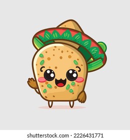 Cute Waving Taco Monster vector illustration. T-shirt Print, Food, funny, mascot design concept.