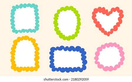 Cute Wavy Doodle Cloud Abstract Round Heart Square Rectangle Arch Oval Shape Green Blue Red Pink Orange Yellow Sticky note Post it Borders Frames Background Set Collection Bundle Vector Illustration
