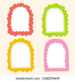 Línea de puntos ondulados de onda suave Forma de arco redondo de nubes verde Rojo rosa naranja amarillo pegajoso nota de entrada Bordes marco fondo conjunto colección Bundlador Ilustración