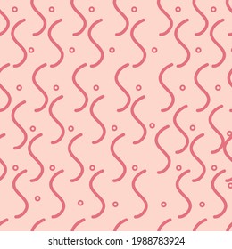 Cute wavy with dot seamless pattern on pink background in Memphis style for fashion print, wallpaper, gift wrapping paper etc.