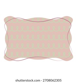Eine süße wellenförmige Rahmengrafik mit einem weichen rosa Hintergrund, einem Minzschleifenmuster und einem weinfarbenen Umriss. Perfekt für Nachrichtenkarten, Etiketten, Vorlagen und feminine dekorative Designs mit Kopienraum