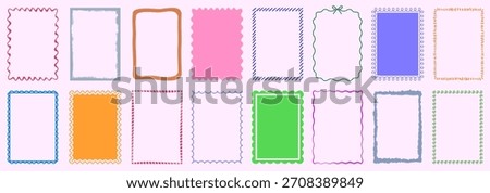 Cute wavy frame set, hand drawn vintage border, line decoration invitation frame
