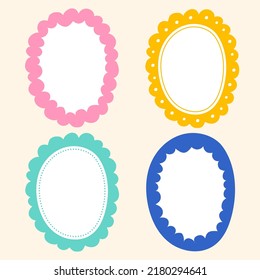 Cute Wavy Inside Dot Dash Line Doodle Cloud Oval Shape Green Blue Pink Orange Yellow Sticky note Post it Borders Frames Background Set Collection Bundle Vector Illustration