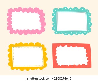 Cute Wavy Inside Dot Dash Line Doodle Cloud Rectangle Form Grün Blau Rosa orange Gelbe Sticky Note Post es Grenzen Rahmen Rahmenset Sammlung Paket Vektorgrafik Illustration