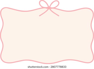 Cute wavy label frame with pink outline, beige fill and bow detail on transparent background, ideal for stickers, stationery and packaging