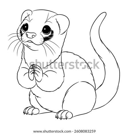 Cute weasel cartoon, vector illustration, weasel icon isolated on white background. Line art.
