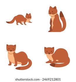 Cute weasel icons set cartoon vector. Funny wild weasel character. Cartoon animal