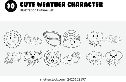 Cute Weather Character Outline Illustration	