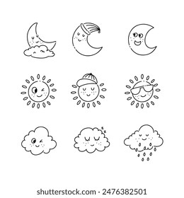 Cute weather with face doodle line vector illustration