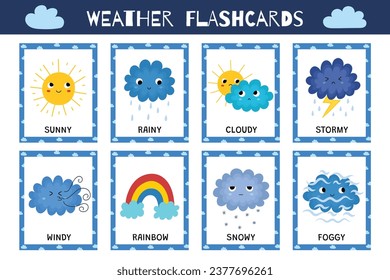 15 Weather Forecast Icons 256x256 [PNG Files]  Weather theme, Printable  flash cards, Weather